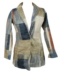 Dámské béžovo-modro-cihlové vzorované sako 