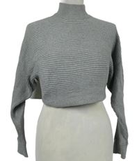 Dámský šedý žebrovaný crop svetr se stojáčkem New Look 