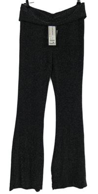 Nové - Dámské černé třpytivé zvonové kalhoty FB Sister 