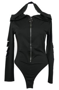 Dámské černé body s průstřihy a kapucí Shein 