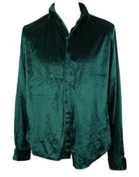 Pánská tmavozelená sametová košile Boohoo