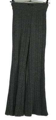 Dámské šedé žebrované pletené zvonové kalhoty Bershka 