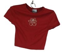 Dámské červené crop tričko s třešničkami Bershka 