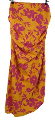 Dámská oranžovo-růžová květovaná řasená dlouhá sukně Shein 