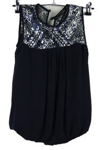 Dámská tmavomodrá balonová halenka se stříbrnými flitry 