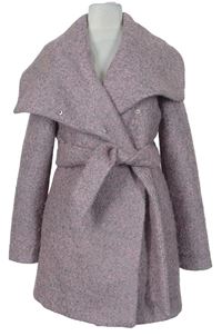 Dámský růžovo-šedý melírovaný vlněný kabát s páskem Reserved 