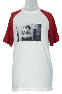 Dámské bílo-červené volné tričko s potiskem H&M