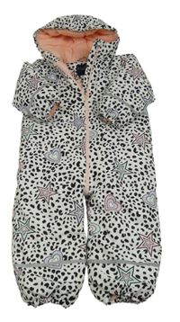 Bílo-černá šusťáková zimní kombinéza s obrázky a kapucí Next