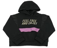 Černo-růžová crop mikina s nápisem a kapucí Zara