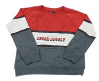 Červeno-bílo-šedá mikina s nápisem