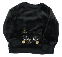 Černá chlupatá mikina s kočkou 