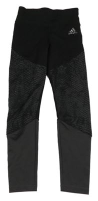 Černo-šedé sportovní funkční legíny s logem Adidas