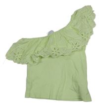 Světlezelený asymetrický top s volánem a madeirou Zara