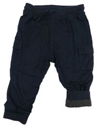 Tmavomodré plátěné podšité cargo kalhoty H&M