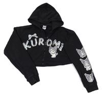 Černá crop propínací mikina s Kuromi a kapucí 