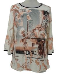 Dámská smetanovo-starorůžová vzorovaná halenka s kamínky Fashion Apolola