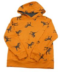 Oranžová mikina s dinosaury a kapucí 
