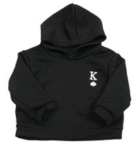 Černá mikina s potiskem a kapucí shein