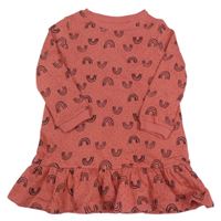 Jahodové puntíkaté teplákové šaty s duhami F&F