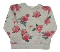 Šedá melírovaná květovaná lehká mikina H&M