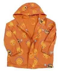 Oranžová šusťáková jarní bunda se sluníčky a kapucí Tu