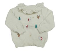 Smetanový svetr s vánočními výšivkami a límečkem Nutmeg