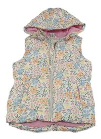 Bílo- barevná květovaná šusťáková zateplená kombinéza s kapucí Dopodopo