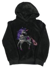 Černá chlupatá mikina s překlápěcími flitry a kapucí Kiki&Koko