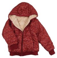 Rubínová šusťáková oboustranná zateplená bunda se srdíčky a kapucí Lupilu