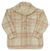 Smetanovo-růžová kostkovaná podšitá košilová bunda Dunnes Stores