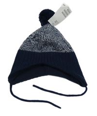 Nové - Tmavomodro-bílá melírovaná čepice s bambulí H&M
