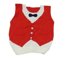 Červeno-bílá pletená vesta s mašličkou 