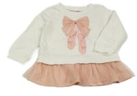 Bílá mikina s mašlí a tylovým volánkem 