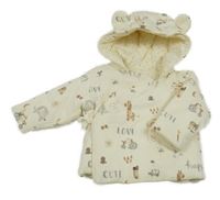 Smetanový zavinovací zavazovací zateplený kabátek s obrázky a kapucí s oušky George