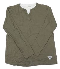 Khaki-bílé triko s vsadkou Manguun