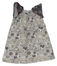 Béžovo-šedé plátěné šaty s Mickey Mousem
