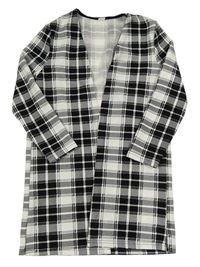 Černo-bílý kostkovaný dlouhý cardigan Shein