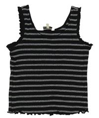 Černo-bílý pruhovaný žebrovaný crop top E-vie