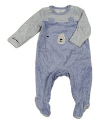 Modro-pruhovaný sametový overal s medvídkem Mothercare
