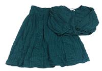 2set - Tmavozelená vzorovaná mušelínová crop halenka + sukně Zara