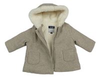 Béžový flaušový zimní kabát s kapucí Kiabi