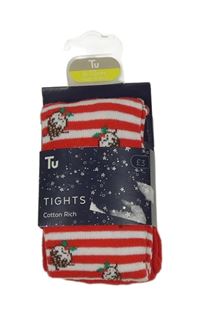 Nové - Červeno-bílé pruhované punčocháče s vánočním motivem Tu