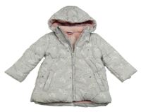 Šedá šusťáková zimní parka s liškami a kapucí Topolino