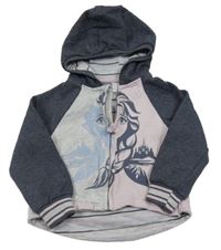 Tmavomodro-šedo-růžová propínací mikina s Frozen a kapucí Disney