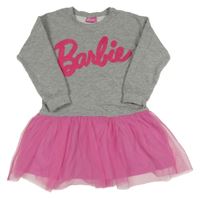 Šedo-růžové teplákovo/tylové šaty s logem Barbie