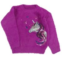 Tmavorůžový chlupatý svetr s jednorožcem z flitrů St. Bernard