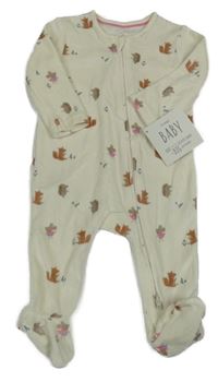 Nové - Smetanový sametový overal se zvířátky George 