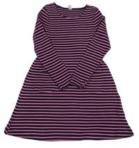 Tmavomodro-růžové pruhované pletené midi šaty s kapsami Yigga 