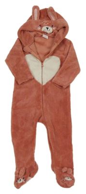 Růžovo-bílá chlupatá kombinéza s kapucí - zajíc Orsolino