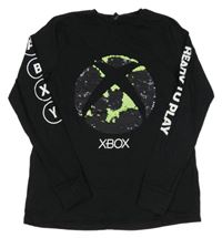 Černé triko s potiskem a obrázkem z flitrů - Xbox 